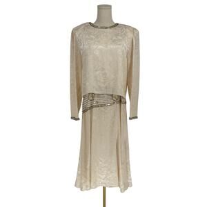 A.J. Bari Cream Embellished Midi Dress